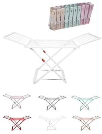 Jardin202 - Tendedero Plegable de Resina Incluye 20 Pinzas – Tendal Abatible Balcón para Interior y Exterior | Plegable (Blanco)