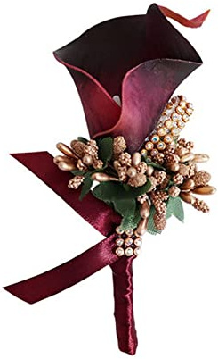 SHTGOI Calla Lily Boutonniere Künstlicher Blumenstrauß Strass Brosche Handgefertigte Ansteckblume mit Sicherheitsnadel Blume Corsagen Hochzeit Zubehör für Braut Bräutigam Rotwein