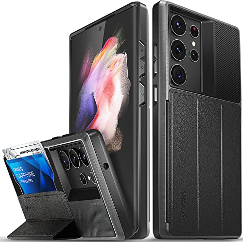 VENA vCommute Brieftasche Hülle für Samsung Galaxy S23 Ultra (2023), (Military Grade, Kartenfach) HandyHülle mit Standfunktion, Leder Flip Brieftasche Etui Schutzhülle - Grau