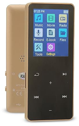 Music MP3 MP4 Player, 1.8in Touch Screen Bluetooth 5.0 MP3 Music Player, Ultra Thin Mini Portable HiFi MP3 MP4 Player with 8G Memory Card, Long Standby Time (Gold)