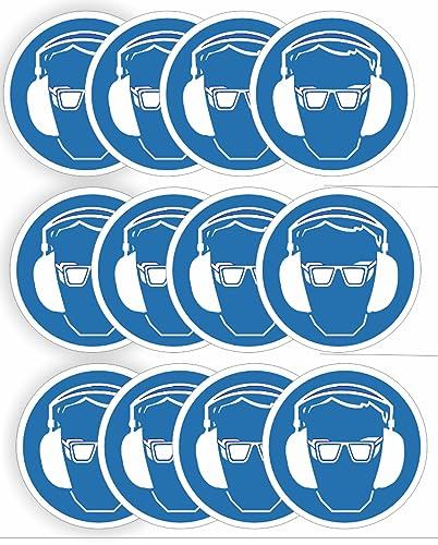 Schutzbrille und Gehörschutz obligatorisch Aufkleber Set 12 Stk.