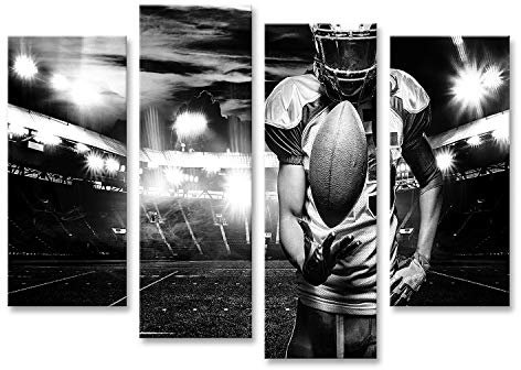 islandburner Prime Bild auf Leinwand American Football Spieler Athlet im Helm mit Ball auf dem Stadion Schwarz-Weiß-Foto Sport-Tapete mit C