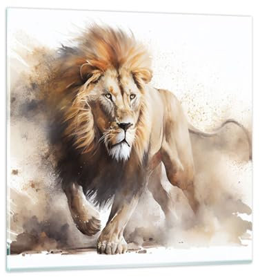 Bilder auf Glas Löwe Hell Tier Glasbild 60x60cm Wandbilder Dekoration Wohnzimmer Schlafzimmer Küche Deko Groß Wanddeko Bild im Glas Wand Kunstdruck Art Modern Wall Decor Glasdruck GAC60x60-5803