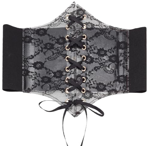 MAYJOYDIY Cinturón de cintura de corsé ancho elástico con cordones vintage para mujer, Negro, 690mm×219mm
