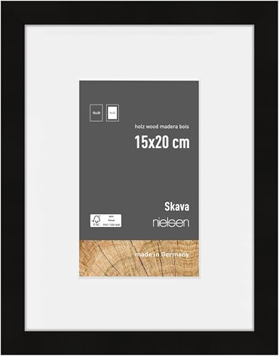 nielsen Holz Bilderrahmen Skava, 15 x 20 cm, Schwarz | Holz Fotorahmen mit Passepartout im Hoch- & Querformat zum Auftstellen und Aufhängen Schwarz matt Echtglas