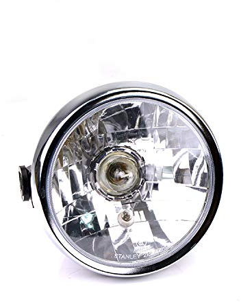 MOQIAOSEIKO 7 Pouces 35W Moto Phare Avant Ambre Phare Assemblage Classique Rond Compatible avec YBR125 YBR 125 2002 2003 2004 2005 2006 2007 2008 2009 2010 2012 2013