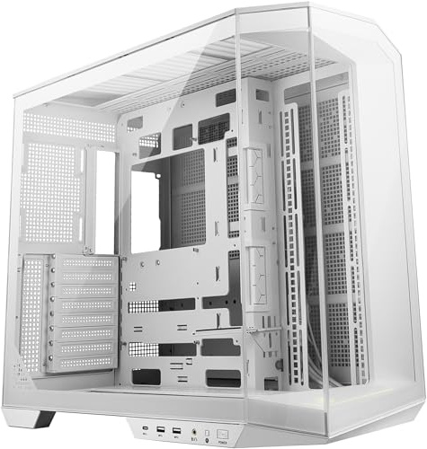 MSI MAG PANO 100L PZ White Boîtier PC ATX - Compatible Carte Graphique Verticale, Support de GPU, filtres à poussière, Cage de Stockage pivotante, Double Compartiment, USB-C 20 GB/s, sans Ventilateur