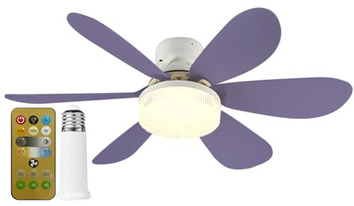 Fiorky Ventilatori da Soffitto con Luci e Telecomando, Ventilatore con Attacco E27 Base E27 42 cm Lampadina LED Ventilatore da Soffitto 3 velocità Dimmerabile for Camera da Letto Soggiorno C