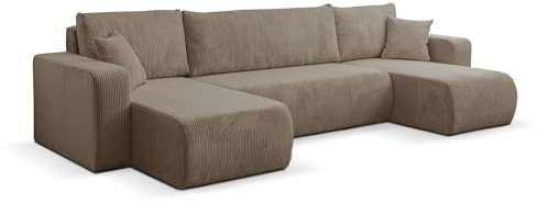 VENASI MÖBEL Ecksofa mit Schlaffunktion und Bettkasten Luna U-Form Sofa Eckcouch Schlafsofa (Braun)