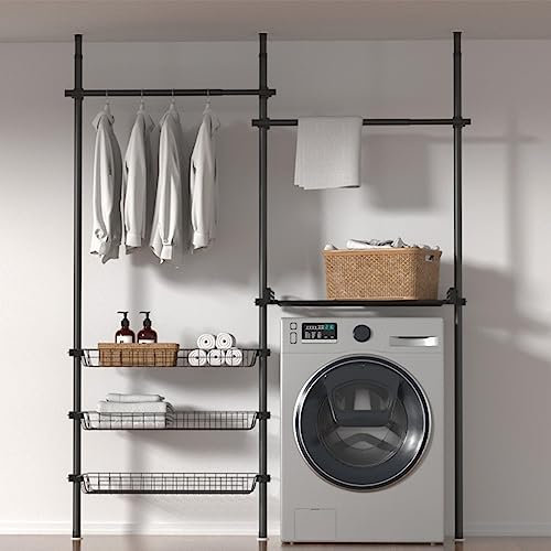 kleiderständer Teleskop-Garderobensystem mit 3 Kleiderstangen 3 Sichtschutzrahmen Kleiderstange Höhe und Winkel verstellbar Regalsystem ohne Bohren für Glatte Wand oder Ecke