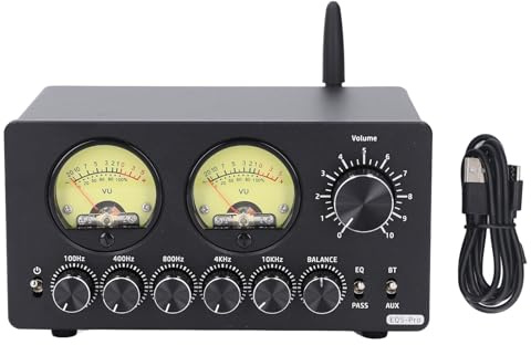 5-Band-Bluetooth-EQ-Vorverstärker, Digitaler Equalizer aus Aluminiumlegierung mit Vintage-VU-Meter