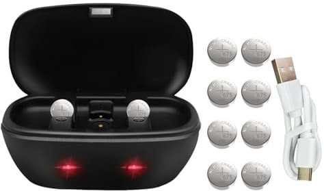 Rechargeable Hearing Aid Batteries and Charger for 675 Hearing Aid Amplifiers Battery Charger with 8 Pack Button Rechargeable Batteries