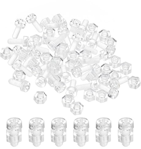 PATIKIL Vis et Écrous M3x8mm Écrous Hexagonaux en Acrylique Transparent, 50 Ensembles Plastique PC Boulons à Tête Ronde Phillips pour Accessoires de Machine, Transparent