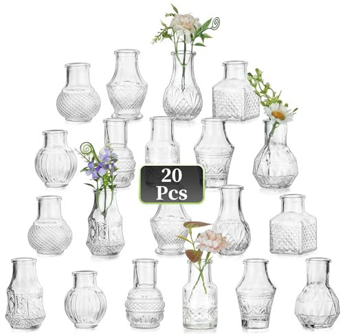Hewory Small Vases for Table Decoration: 20pcs Bud Vases Mini Flower Vase for Wedding - Vintage Small Vase for Living Room
