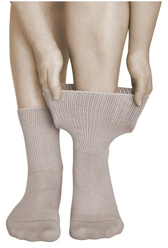 vitsocks Femme chaussette diabétique extra large sans couture (2 PAIRES) non comprimante pieds gonflés, diabète, coton, beige, 35-38