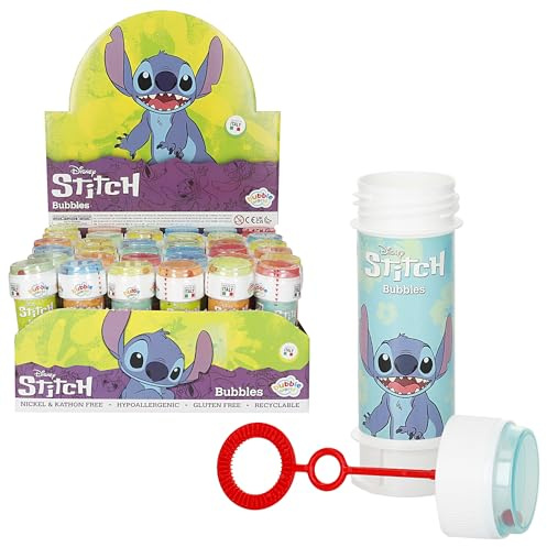 COLORBABY Stitch Confezione da 36 pomperi per bambini Disney, 60 ml, 4 modelli, set del labirinto, pompero sapone, regalo festa di compleanno, decorazione per bambini, 3 anni (77486)