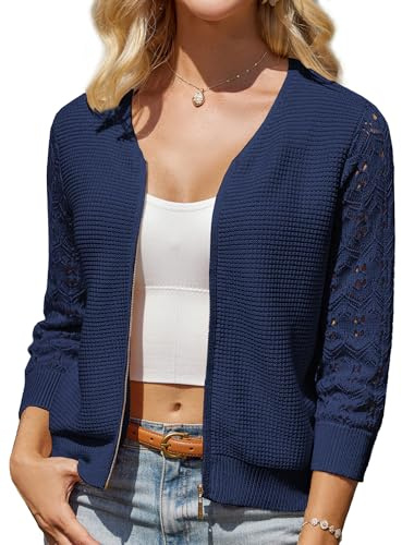 GRACE KARIN Cardigan Corto da Donna con Scollo a Vin Pizzo Patchwork Maniche a 3/4