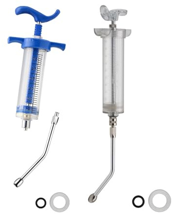 Yoogeer Lot de 2 seringues avec 2 buses de rinçage réglables et réutilisables pour chèvre, cheval, mouton, chien, cochon, chat (30 ml + 50 ml)
