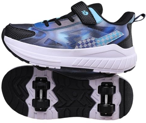 Surwin Schuhe mit Rollen Kinder, Schuhe mit 4 Rollen, Nylonschnalle Roller Skate Shoes Mädchen Jungen Turnschuhe mit Rollen Rollschuhe Schuhe Skateboardschuhe Rollschuhe