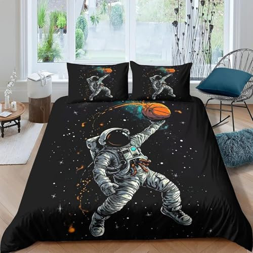 Bettwäsche Astronauten-Weltraum Kinder Bettwäsche 155X220 cm Mikrofaser Bettbezug Mit Reißverschluss Jungen Mädchen Bettwäsche-Set 3D Motiv Bettbezüge Mit 2 Kissenbezug - Pflegeleicht -77515500450268