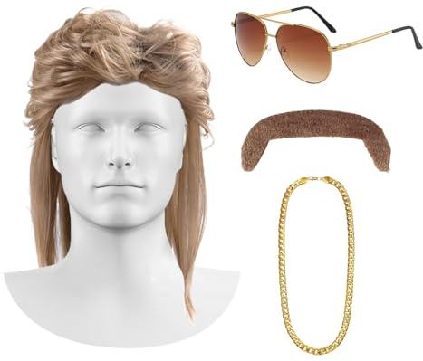 1 Set Di Parrucche, Inclusa Parrucca, Barba, Occhiali, Collana, Oggetti Di Scena Per Cosplay, Parrucca Da Uomo, Decorazione Di Accessori Per Costumi Da Festa