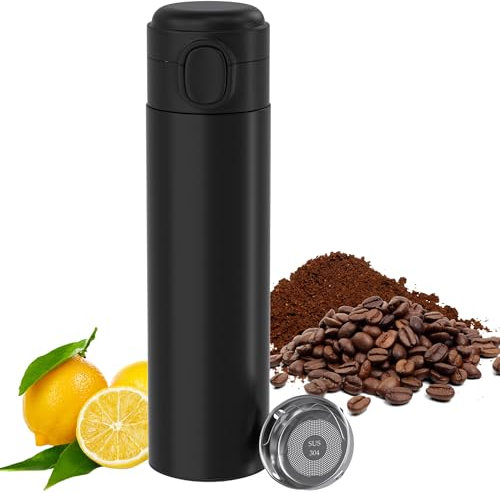 Yoassi Thermobecher Travel Mug Edelstahl, Isolierbecher Kaffeebecher To Go 500ml, Auslaufsicher Reisebecher mit Deckel und Sieb, Thermosflasche doppelwandig isoliert Autobecher Isolierflasche