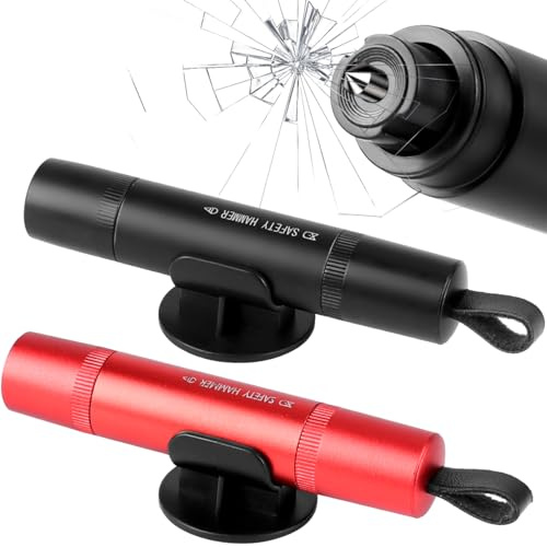 TOFURT 2 pièces Marteau d'urgence avec coupe-ceinture Brise Vitre pour voiture, 2 en 1 Marteau de sécurité avec couteau pour ceinture pour voiture, bus, automobile