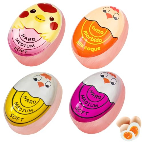 4 Stück Egg Timer Harz, Farbwechsel Eieruhren | Timer für gekochte Eier, Anzeige hart/medium/weich,für Zuhause, Schule, Restaurant