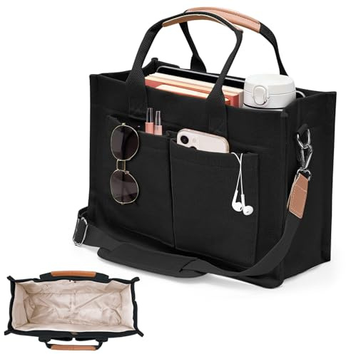Tobriavor Shopper Tasche Damen Canvas Tasche Umhängetasche Crossbody Bag Arbeitstasche Reißverschluss Tote Bag für Uni Büro Arbeit Reisen