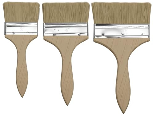 3 Stück Lasurpinsel,Pinsel,Malerpinsel,Flachpinsel,Lackpinsel,Wandpinsel,Flächenstreicher, Pinsel Breit,Flachpinsel mit Holzstiel für Streichen Fechten Dekorieren Malen(75mm/98mm/120mm)