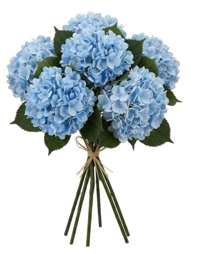 ROJDJF 6Pcs Artificial Hydrangea Flowers Stems, Fake Hydrangea Flower for Wreaths Decor Wedding Home Mantle Party Garden Office Centerpiece Decor (Blue)