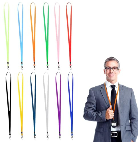 JoyEcho Lot de 12 Cordons Badge Coloré Tour de Cou, Cordon Porte Badge Nylon avec Mousqueton Pivotant, Pour Carte d'identification, Porte-clés, Sifflets (12 Couleurs)