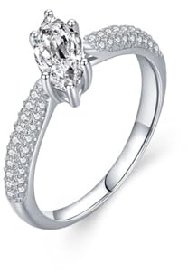 ANAZOZ Bague de Fiançailles Or Blanc 18K, Anneau Incrustée de Lab-Grown Diamant Marquise Taille 57, Bague Or Au750 Véritable Scintillant PersonnaliséFemme