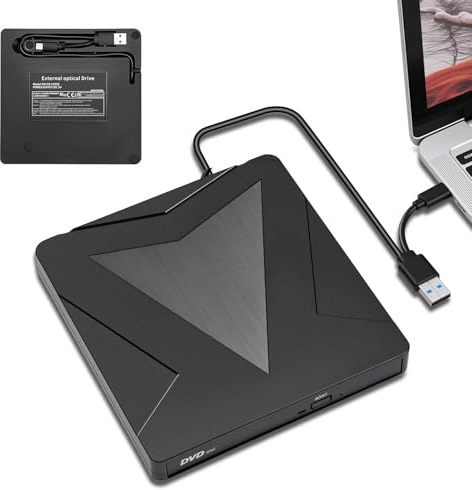 Suoxiom Lector CD/DVD Externo, USB 3.0 y Type-C Grabadora CD DVD Externa, ROM +/- RW Unidades Portátil Ultra Delgado de 0,5 Pulgadas DVD Externo para PC, Macbook, Windows11/10/8/7, Linux y Mac OS