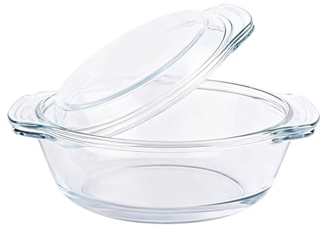 Vvikizy Casseruola in Vetro, Pirofila Adatta Al Forno a Microonde con Coperchio per Cucinare Pane e Dessert, Manici Facili da Impugnare, Distribuzione Uniforme del Calore (M1L)