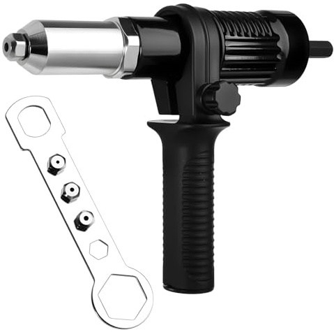 LEONTOOL - Adaptador remachadora eléctrica para taladro - Kit de remaches pop con 4 cabezas 2,4/3,2/4,0/4,8 mm - Herramienta de colocación remaches inserto para destornillador inalámbrico - Mango