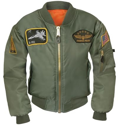 Rothco Kids Flight Jacket with Patches – Warm & Comfortable Outdoor Bomber Aviator Pilot Coat, Sage Green, L