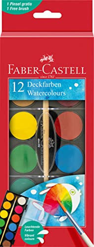 Faber-Castell 125012 - Aquarellfarbkasten mit 12 Farben, inklusive Pinsel, zum Malen, Illustrieren, Kolorieren und Zeichnen