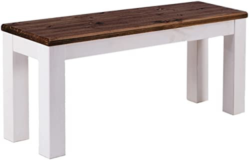 B.R.A.S.I.L.-Möbel Brasilmöbel Sitzbank 100 cm Rio Classico Eiche Weiss Massivholz aus Pinie, Verschiedene Größen & Farben, ideal für Esszimmer & Küche