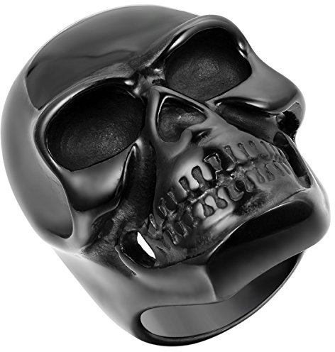JewelryWe Schmuck Biker Herren-Ring, Edelstahl, Gotik Große Schwer Totenkopf Schädel, Schwarz - Größe 59