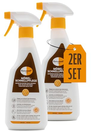 Renuwell Möbel Schnellpflege mit Bienenwachs, 2x 500 ml – Reinigung und Pflege für Möbel und Holzoberflächen, entfernt Staub & Fingerabdrücke, frischt Farben auf, Schweizer Qualität