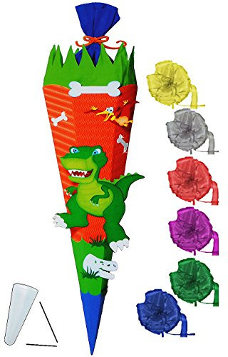 alles-meine.de GmbH BASTELSET Schultüte - Dinosaurier - Dino - 85 cm - incl. Schleife - mit/ohne Kunststoff Spitze - Zuckertüte - Set zum selber Basteln - 6 eckig/orange ..