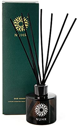 NUHR Home Reed Diffuser Oud Arabia Natural Oud Luxury with Sticks for Home Multi Note Fragrance - Long Lasting Aroma Perfect Reed Diffuser, Minimum of 4 Months, UK-Made- Gift Set 100ml