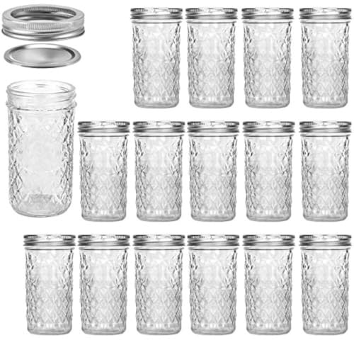 VERONES Mason Jars 12 OZ, Canning Jars Jelly Jars With Regular Lids, Ideal for Jam, Honey, Wedding Favors, Shower Favors,15 PACK