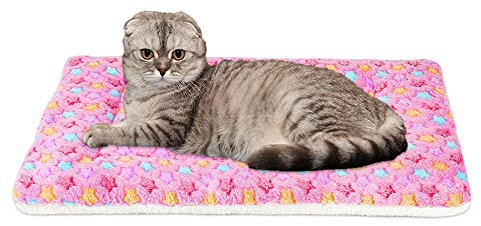 FJWYSANGU Haustierdecke, flauschiges Flanellkissen, weiche und warme Matte für Hunde, Katzen, mittelgroß, Tier, rosa Sterne