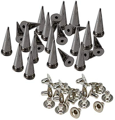 Trimming Shop 100 Set 10mm x 29mm Spikes - Gunmetal | Cone Shaped Studs Long Punk Spike Rivets Studs for DIY Leathercrafts, Clothing Leather Jacket Shoes Decoration