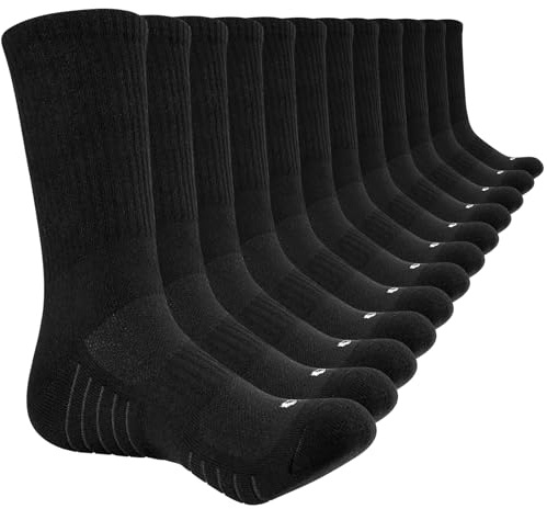 Lapulas Baumwolle Sportsocken 6 Paar Atmungsaktiv Wandersocken Laufsocken | Lange Arbeitssocken Warm Wintersocken Rutschfest Tennissocken Anti-Blasen Gepolstert Schwarz