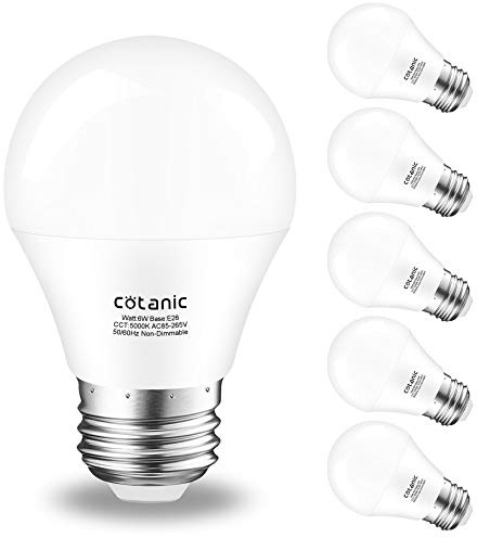 Cotanic Ceiling Fan Light Bulb 5000K Daylight A15 LED Bulb,E26 Medium Base Chandelier Light Bulb, 6W 60W Equivalent,600lm,Non-Dimmable,6 Pack