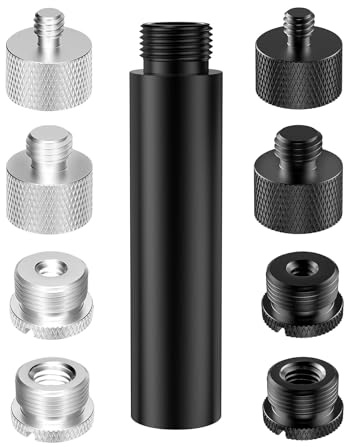 Homeet 9 Stück Mikrofon Gewinde Adapter 5/8 auf 3/8 und 5/8 auf 1/4 mit 76mm Mikrofonständer Verlängerung Stange, Mic Stand Gewindeadapter