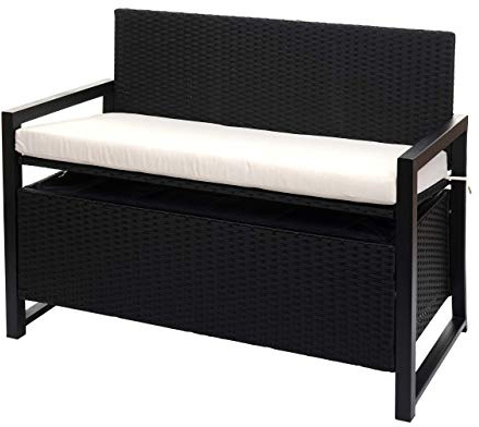 Mendler Poly-Rattan 2er Sitzbank HWC-F39 - anthrazit, Kissen Creme | Gartenbank, Truhenbank, Staufach, Aufbewahrung, Sitzkissen